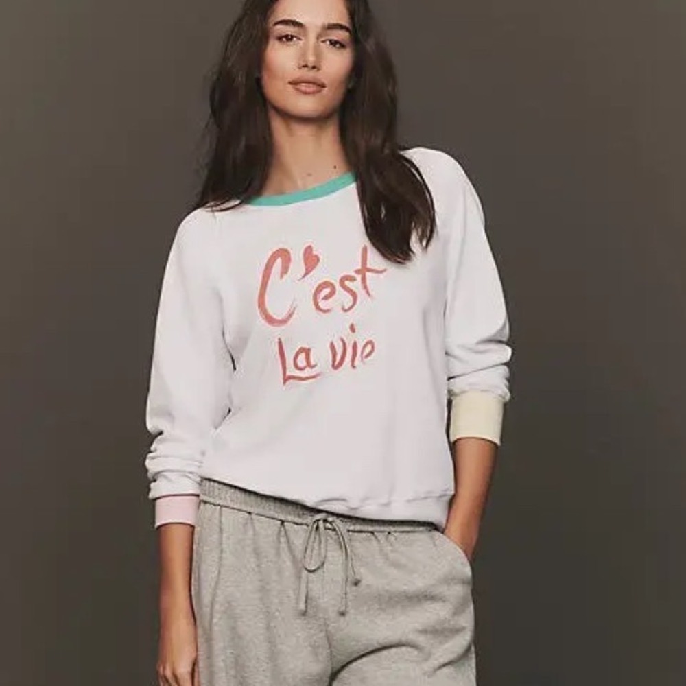 NWT Anthropologie Sundry C'est La Vie French Graphic Raglan Sweatshirt XL Lounge